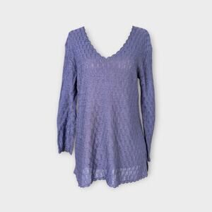 INDIRA Periwinkle Rayon Knitted V-Neck Tunic Sweater